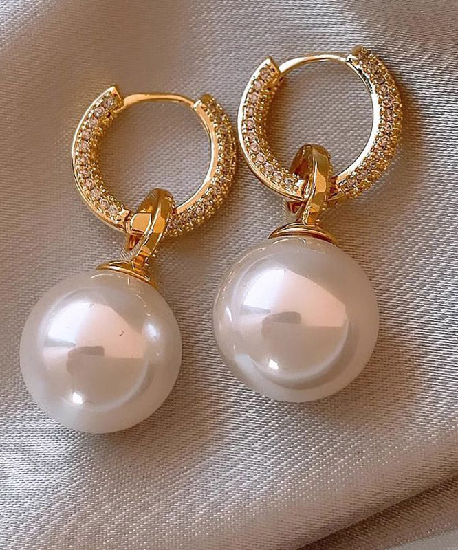 Fine White Copper Overgild Zircon Pearl Drop Earrings