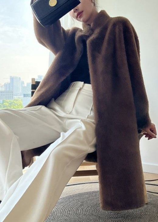 Fine White Stand Collar Mink Velvet Fur Coat Winter