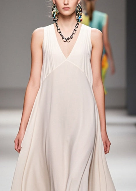 Fine White V Neck Patchwork Draping Chiffon Dresses Sleeveless