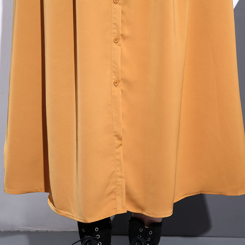 Fine black long silk cotton blended dress oversized stand collar traveling dress vintage pockets Cinched dresses