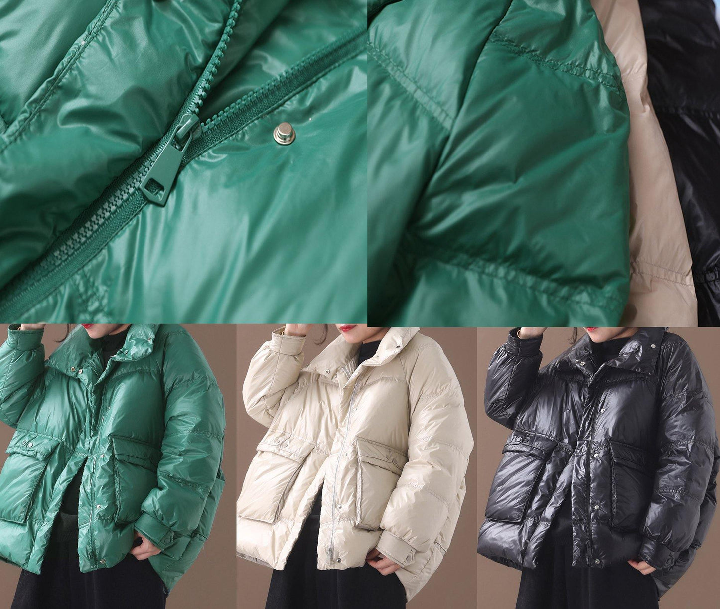 Fine plus size women parka winter overcoat black stand collar warm winter coat - SooLinen