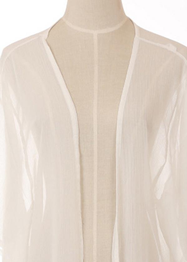 Fitted White Half Sleeve side open Holiday Summer Chiffon cardigans - SooLinen