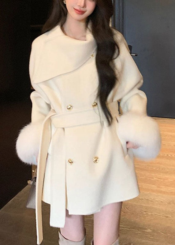 Fitted Black Asymmetrical Patchwork Woolen Coat Fall
