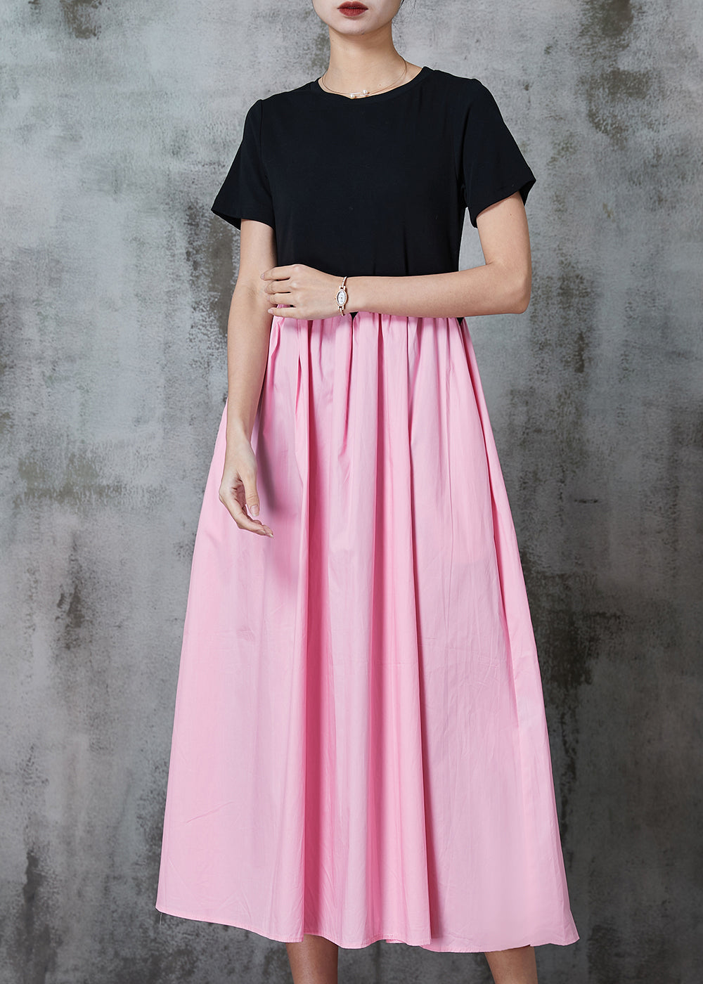 Fitted Black Exra Large Hem Patchwork Cotton Long Dress Summer