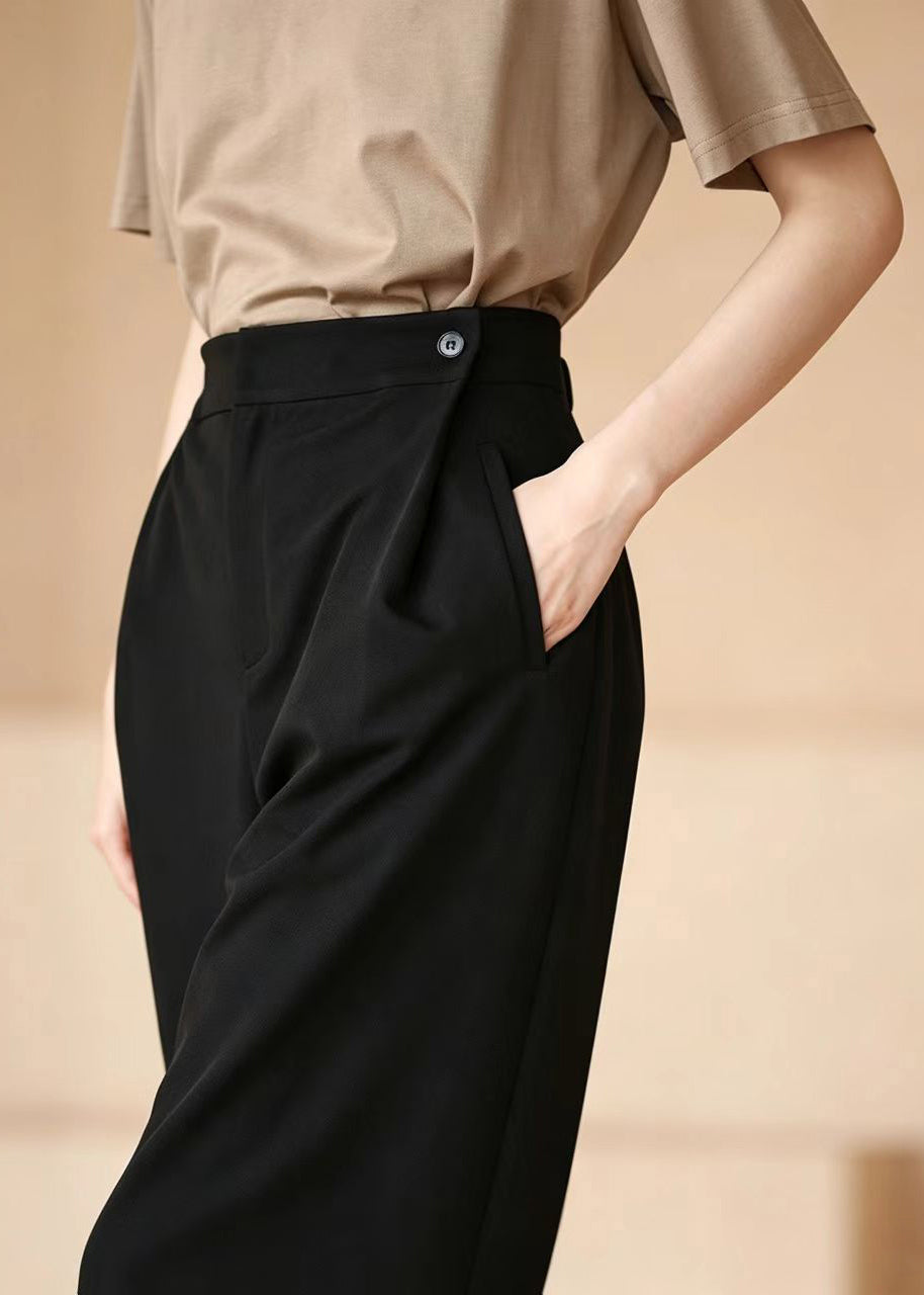 Fitted Black High Waist Pockets Wide Leg Pants Summer