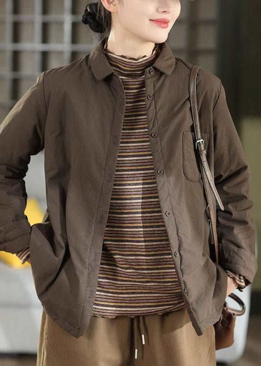 Fitted Chocolate Oversized Pockets Fine Cotton Filled Coats Winter