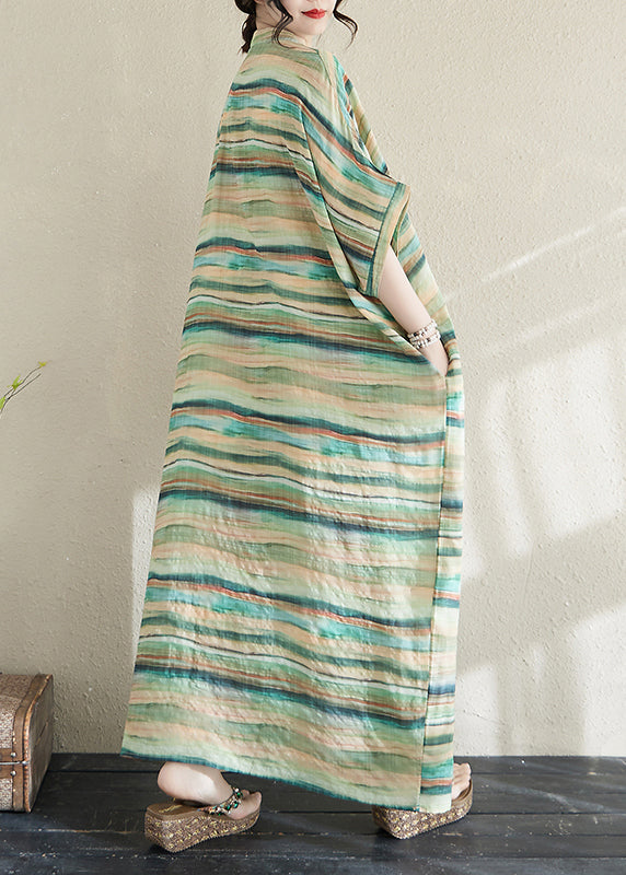 Fitted Light Green Oversized Striped Cotton Robe Dresses Summer