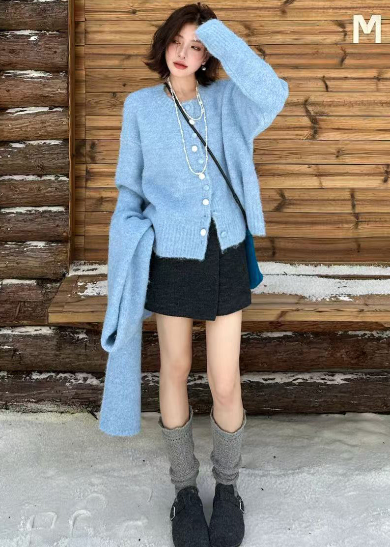 Fitted Orange Oversized Thick Wool Knit Cardigan Winter