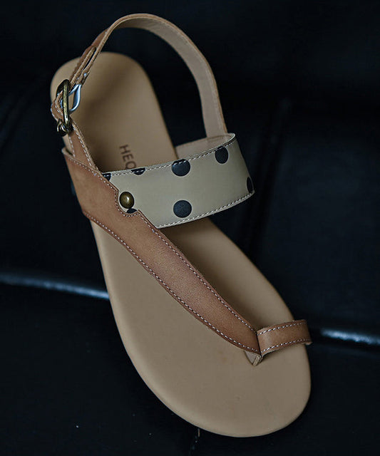 Fitted Splicing Sandals Khaki Cowhide Leather Thong Sandals