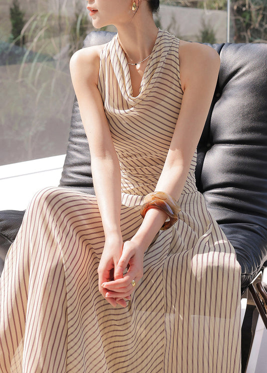 Fitted Striped Flattering Holiday Maxi Dress Sleeveless