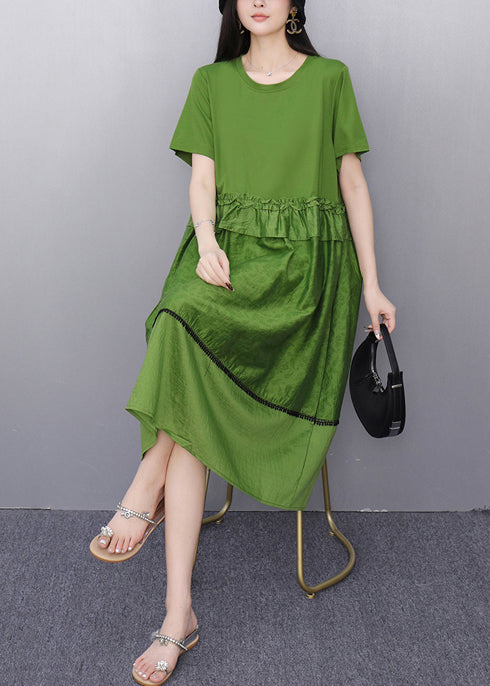 Fitted Tea Green Ruffled Patchwork Dresses Summer