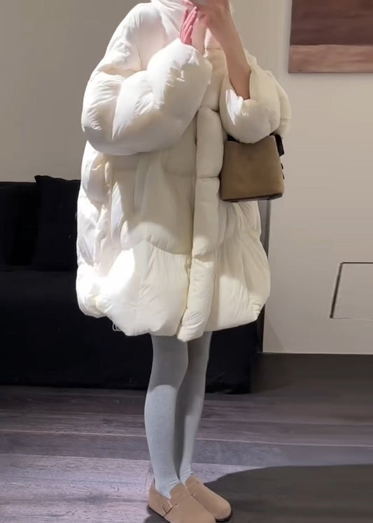 Fitted White Oversized Thcik Duck Down Puffer Coat Winter