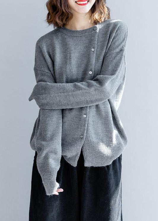 For Work gray knitted clothes trendy plus size o neck pockets sweaters - SooLinen