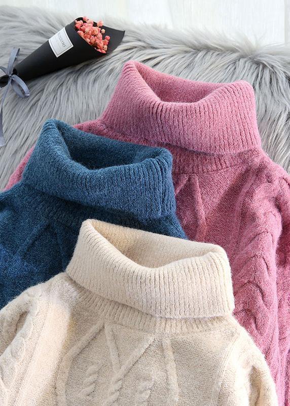 For Work high neck beige knitwear plus size spring knitted pullover - SooLinen