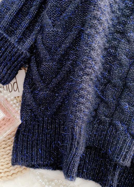 For Work navy clothes asymmetric hem oversized high neck knit tops - SooLinen