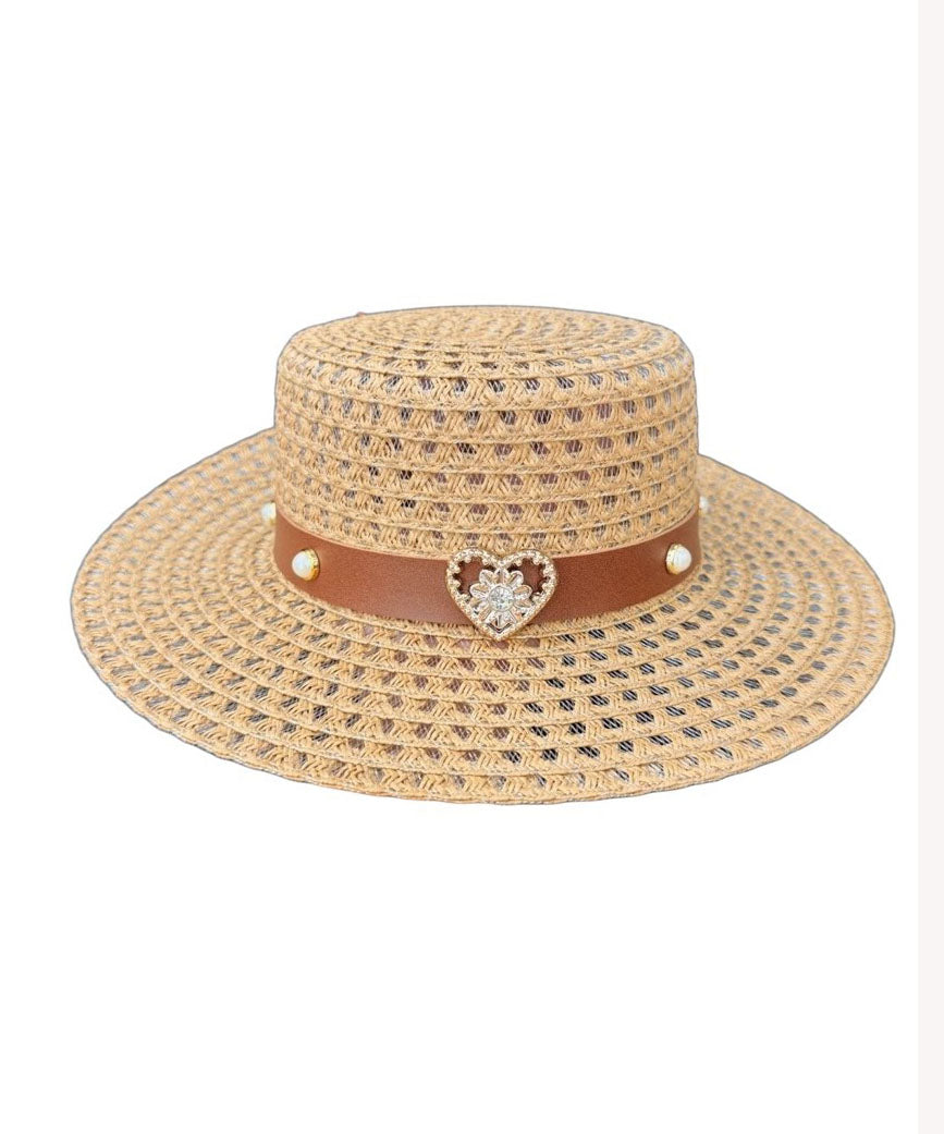 French Beige Zircon Heart-Shaped Hollow Out Breathable Sun Hat