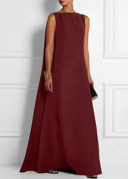 French Black High Waist Solid Cotton Ankle Dress Sleeveless