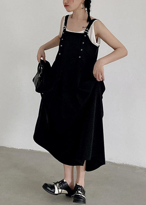 French Black Original Design High Waist Cotton Tank Dress Sleeveless