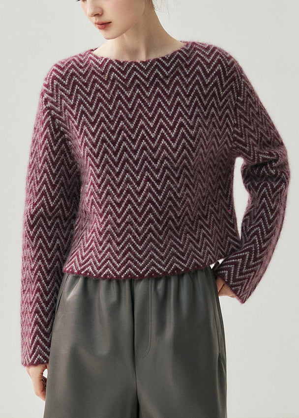 French Blue Slash Neck Striped Thick Cotton Knit Sweaters Spring