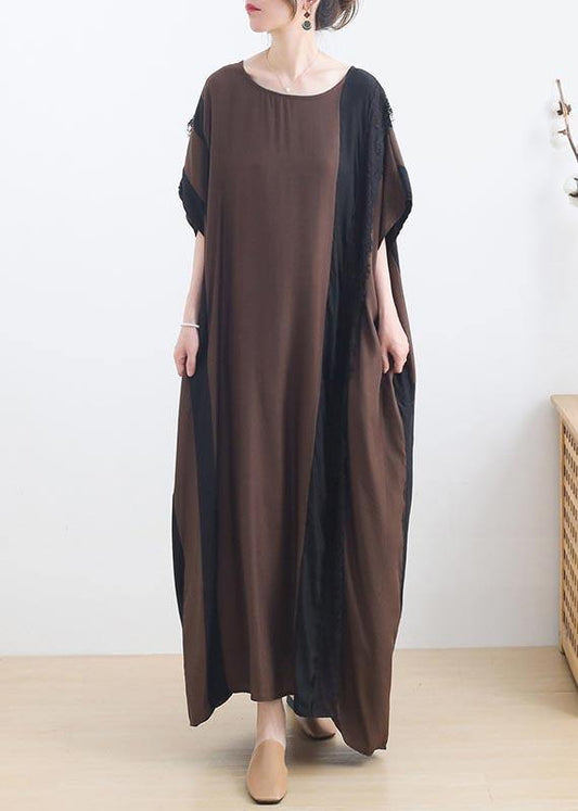 French Chocolate Patchwork Cotton Lace Summer Dresses - SooLinen