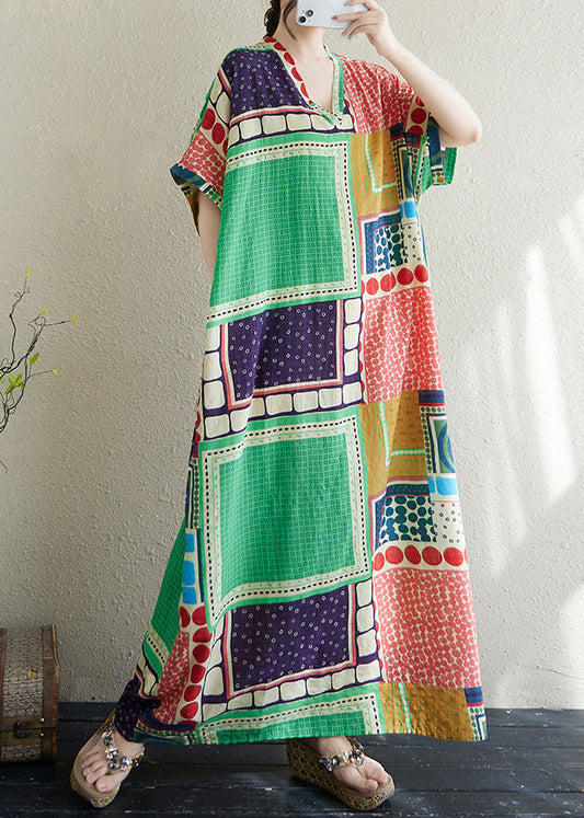 French Colorblock Oversized Print Cotton Vacation Dress Summer