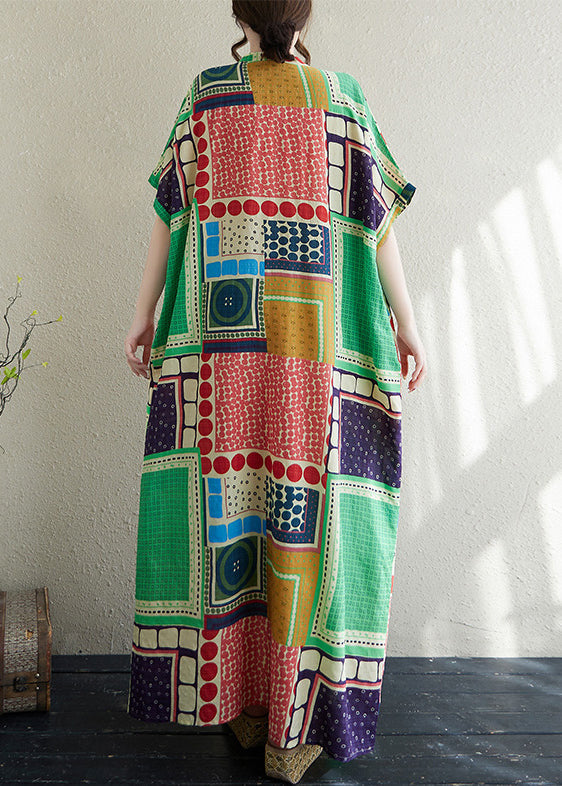 French Colorblock Oversized Print Cotton Vacation Dress Summer