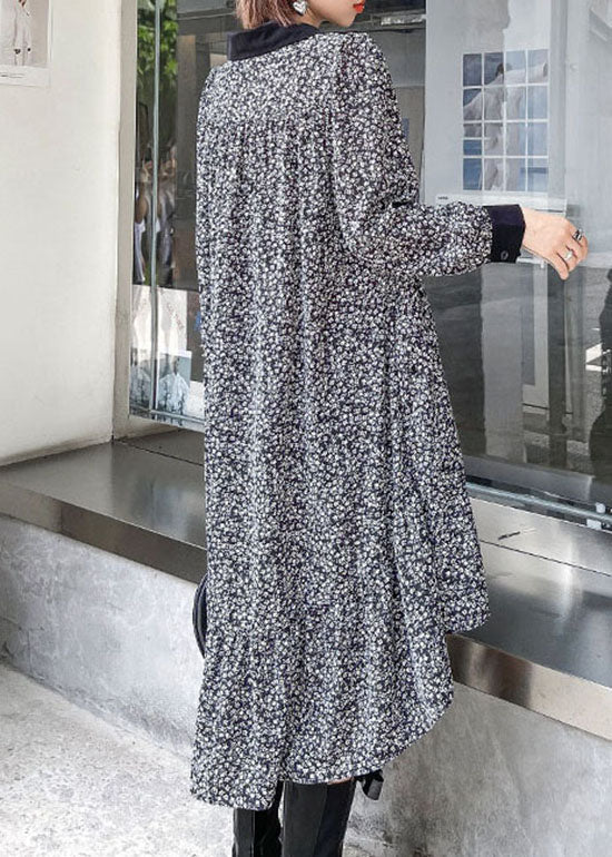 French Colorblock low high design V Neck print Patchwork Silk Mid Dress Spring