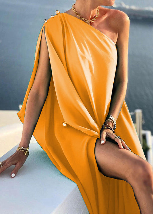 French Green One Shoulder Oversized Cotton Party Dress