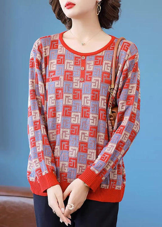 French Green Plaid Cozy Knit Sweater Fall