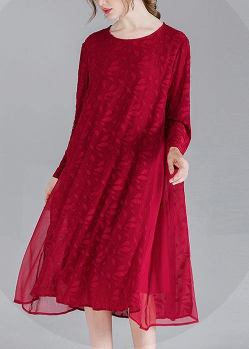 French Mulberry O-Neck Chiffon A Line Skirts Spring Summer Vacation Dresses - SooLinen