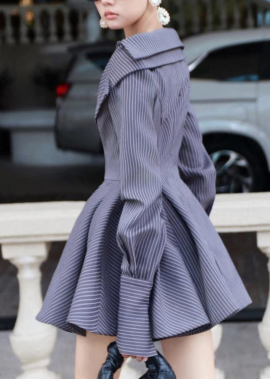 French Navy Striped Patchwork Cotton Original Design Dresses Spring