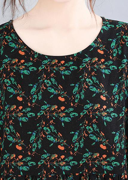 French Print Batwing Sleeve Oversize Summer Cotton Dress - SooLinen