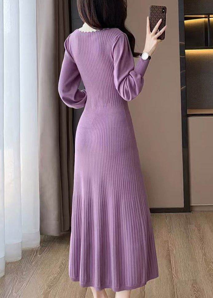 French Purple Slim Fit Knitted Dress Winter