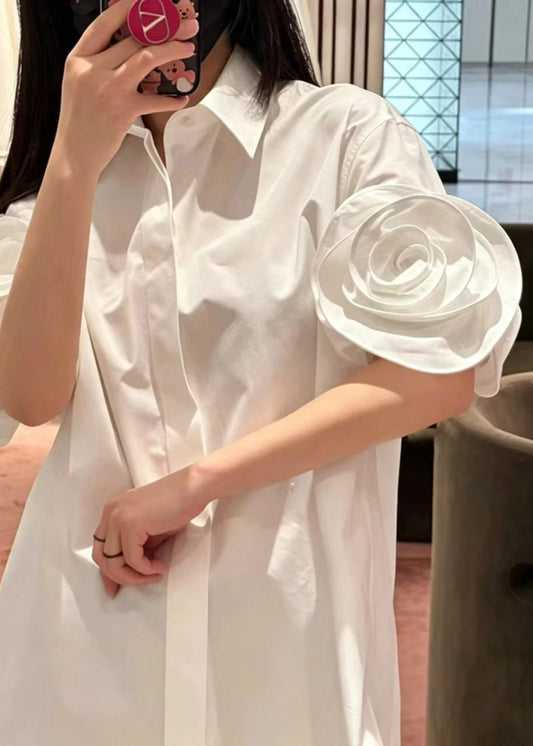French Red Oversized Floral Cotton Shirt Top Fall