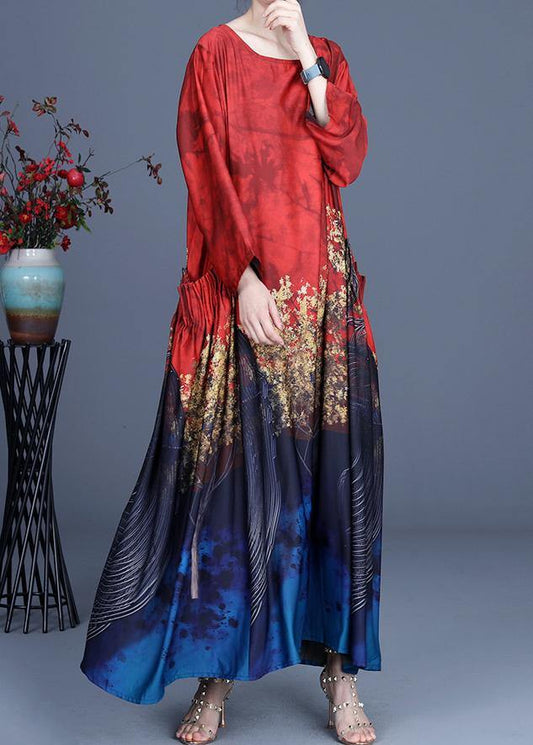 French Red Print asymmetrical design Summer Spring Vacation Dresses - SooLinen