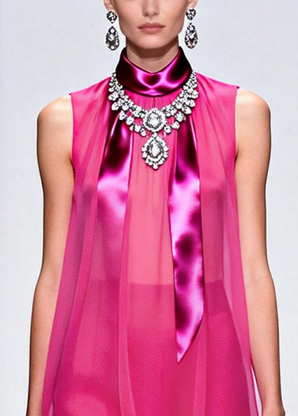 French Rose Draping Chiffon Day Dress Sleeveless