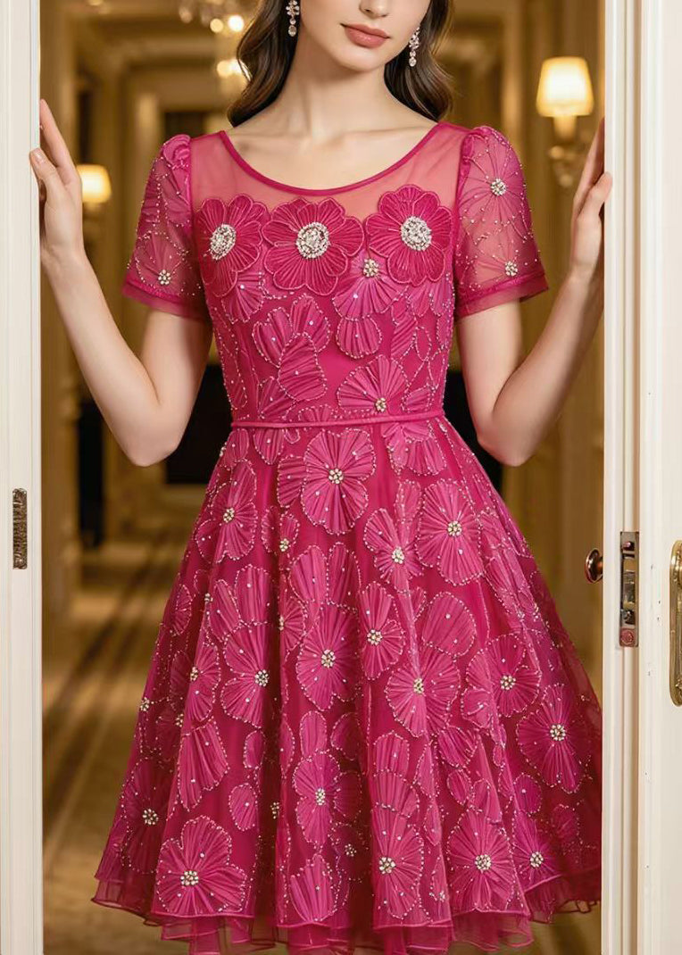 French Rose Embroidered Floral Tulle Party Dresses Summer