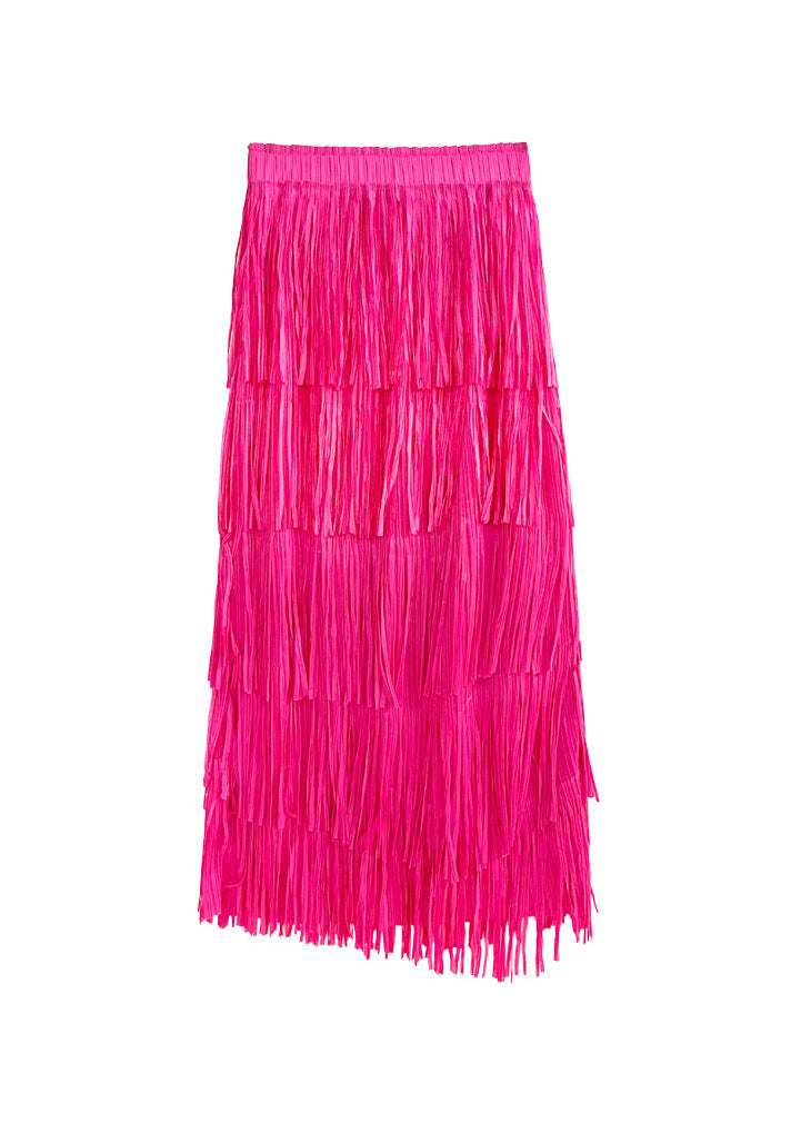 French Rose Tasseled Patchwork Elastic Waist Skirts Summer