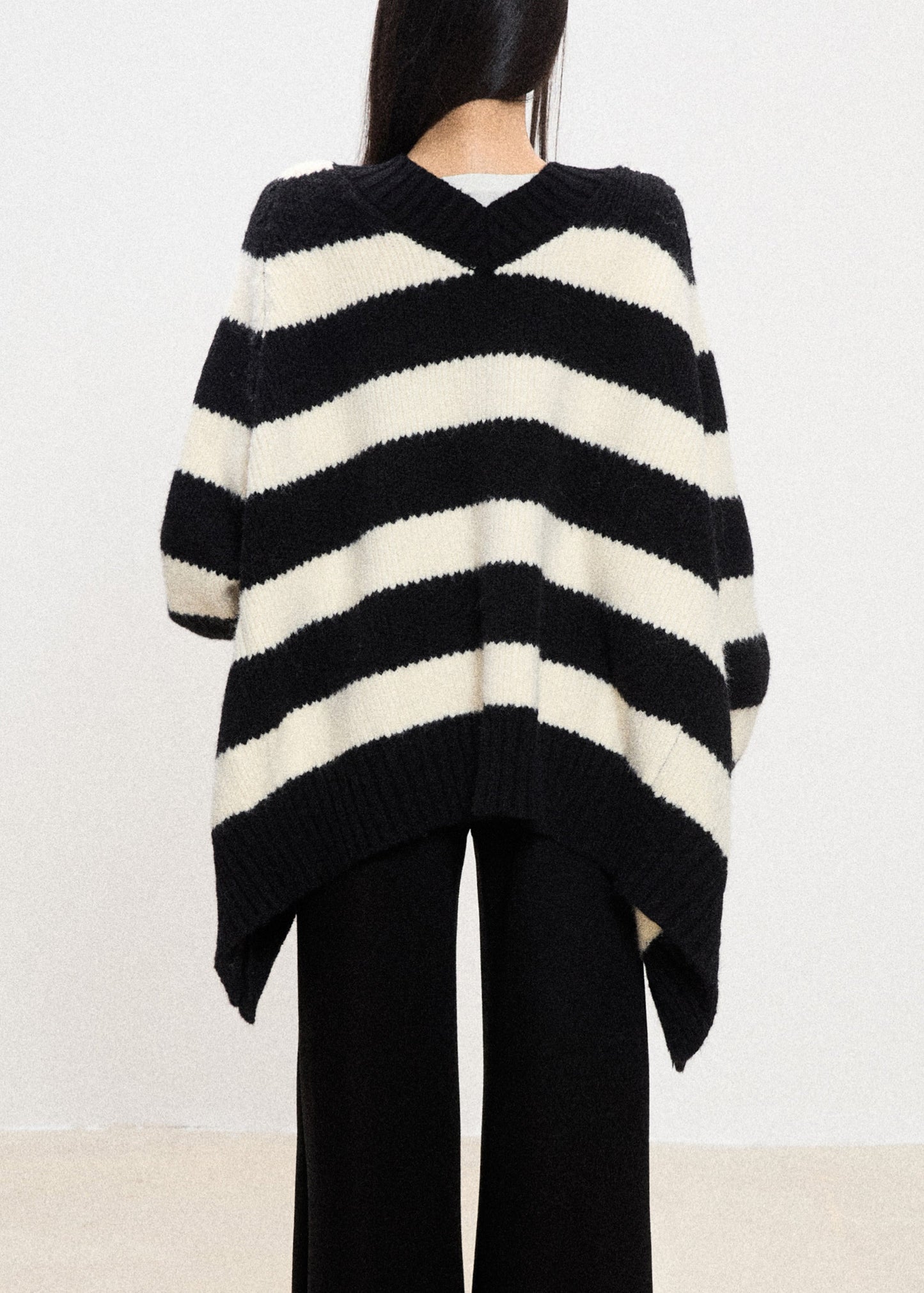 French Striped V Neck Button Knitted Cotto Cardigan Fall