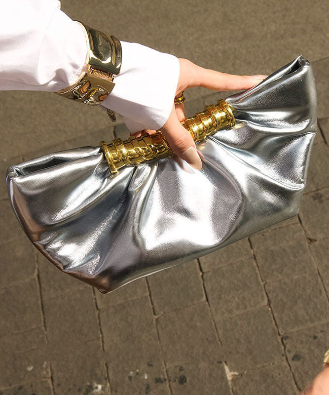 French Style Gold Light Luxury Versatile Faux Leather Pleated Evening Bag
