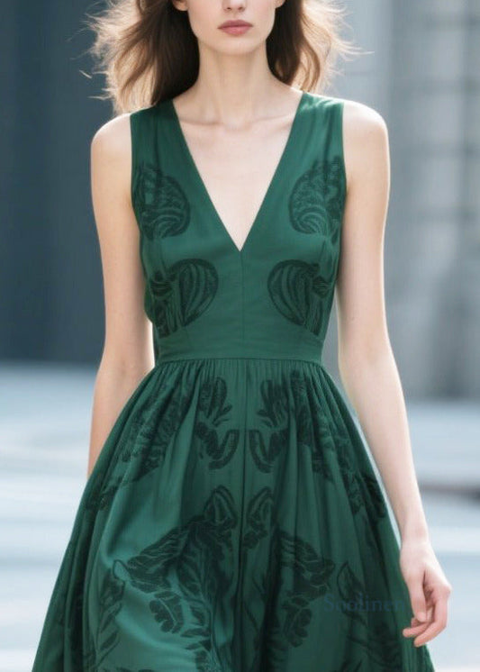 French Tea Green Print Cotton Vestidos Dresses Summer