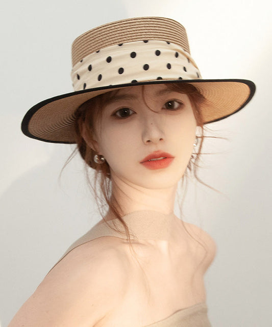 French Wave Point Vacation Style Beige Straw Woven Cloche Hat
