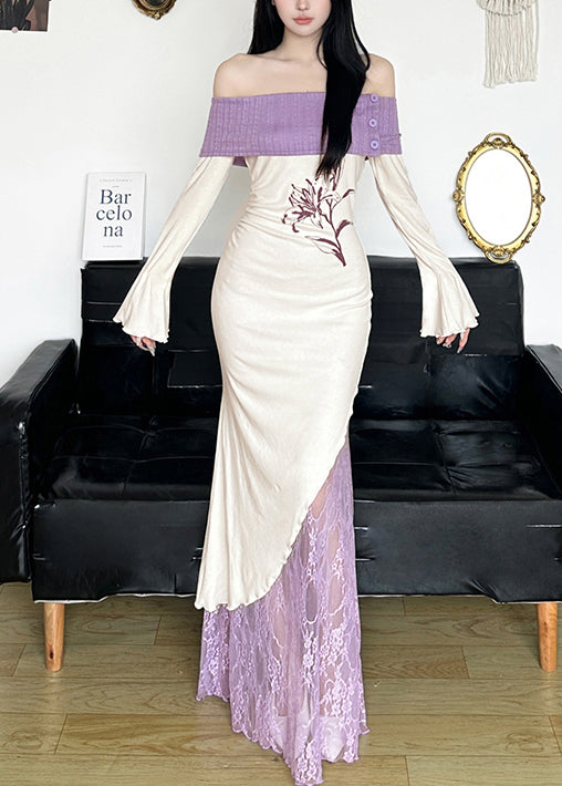 French White Cold Shoulder Patchwork Cotton Party Dress Spring