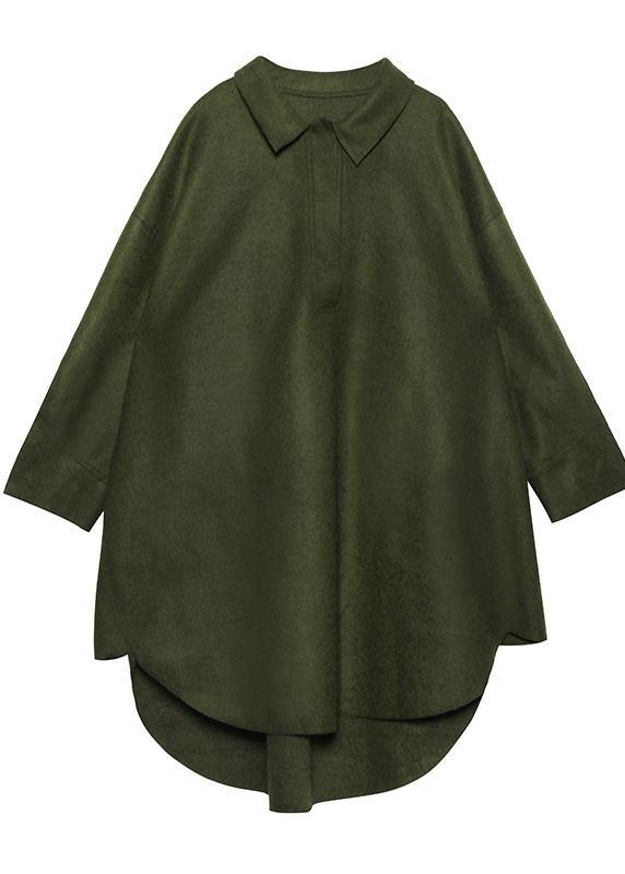 French black Cotton tunic pattern low high design loose POLO collar Dress - SooLinen