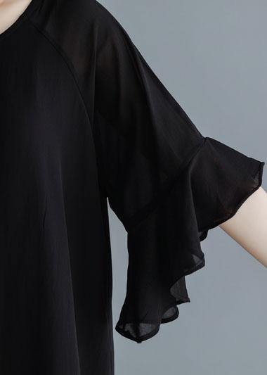 French black chiffon tunic dress flare sleeve tunic summer Dress - SooLinen