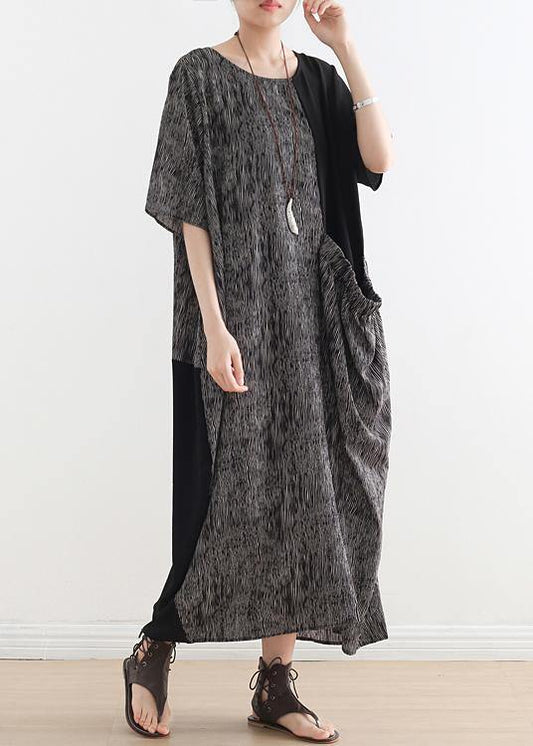 French gray chiffon Robes o neck patchwork Dresses - SooLinen