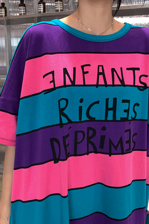 French multicolor Cotton quilting dresses plus size Neckline o neck side open shift summer Dress