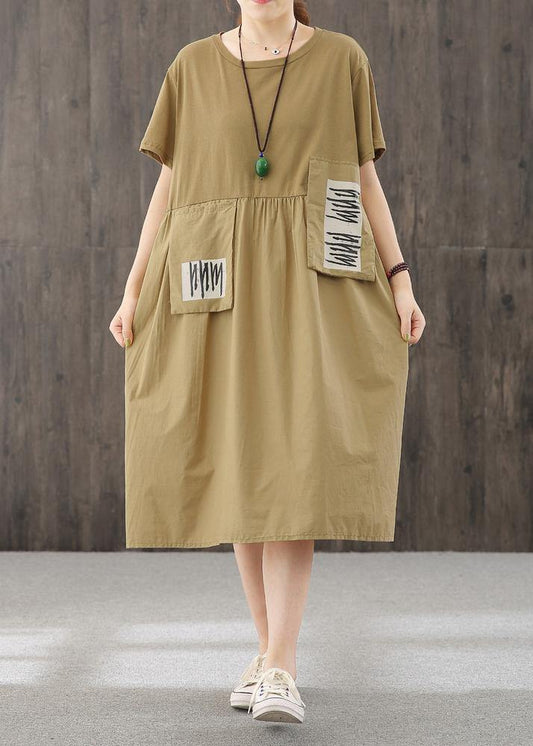 French o neck patchwork clothes Outfits light yellow Dresses - SooLinen