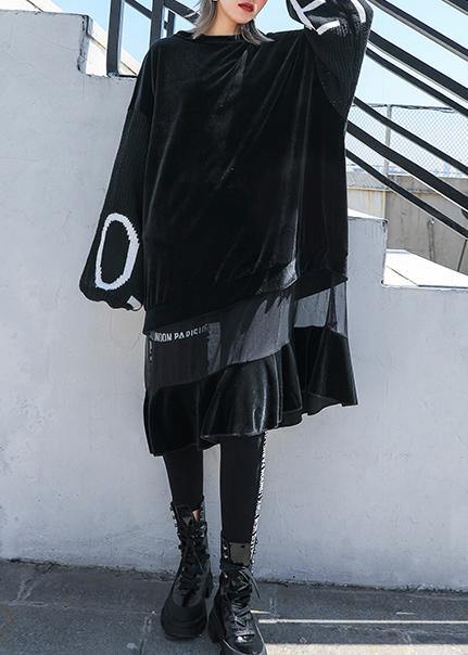 French patchwork tulle quilting clothes Sewing black Plus Size Dresses - SooLinen