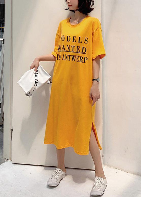 French yellow cotton tunic dress side open Robe summer Dresses - SooLinen